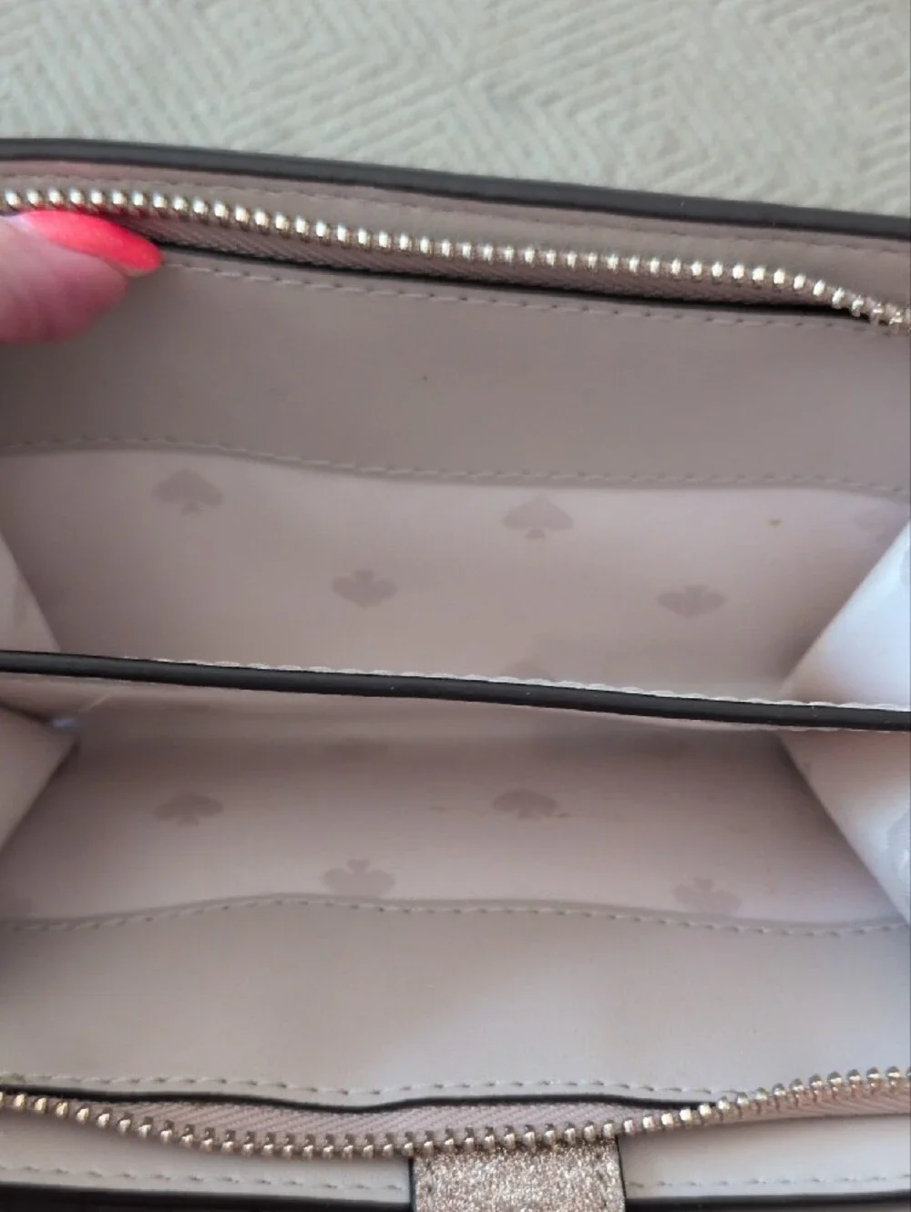 kate spade glitter wallet in rose gold shimmer